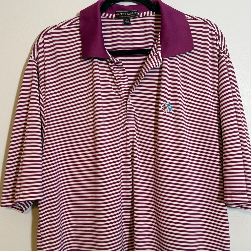 Peter Millar Summer Comfort Polo XL Purple Stripe Golf Performance Shirt Mens - Picture 3 of 9